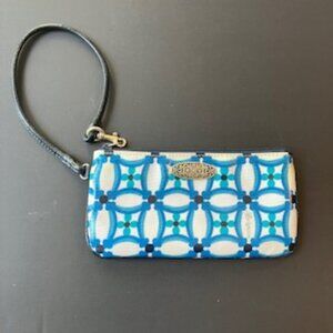 Brighton White & aqua blue floral design wristlet